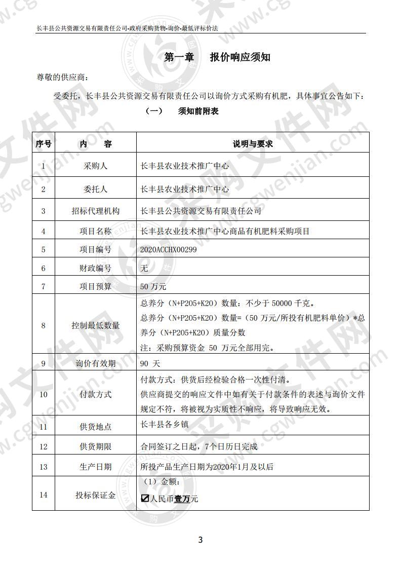 长丰县农业技术推广中心商品有机肥料采购项目